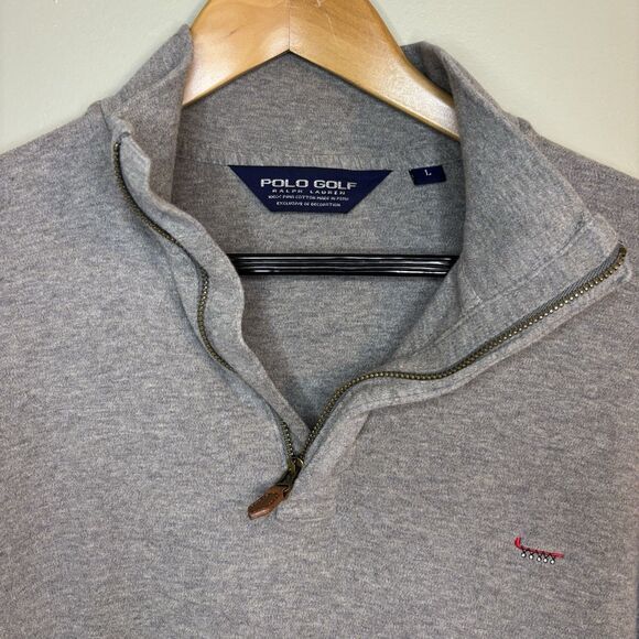 Polo Golf Ralph Lauren Mens L Gray Pima Cotton 1/4 Zip Sweatshirt - Picture 3 of 9